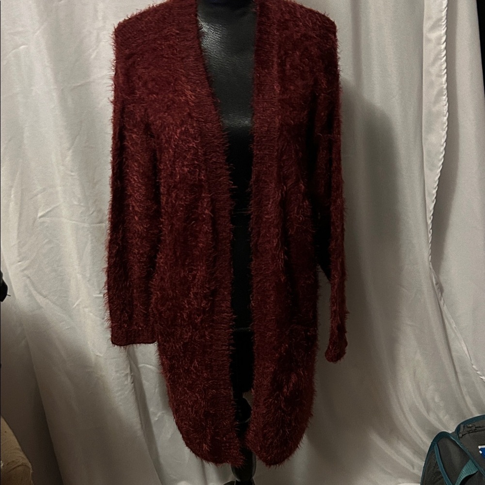 Women's Burgundy Fuzzy Long Sweater